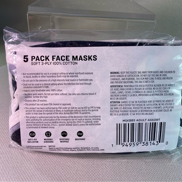 Two- Champion Branded Face Mask Set of 5- 2 Black 2 white 1 Gray Adult Adj nose - Picture 6 of 9